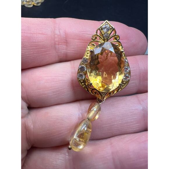 Citrine Enhancer Pendant Gold Over 925 w/ White Topaz & Citrine Drops - Picture 10 of 16